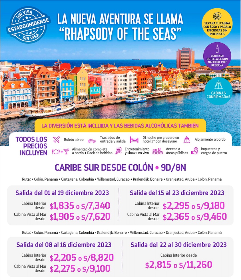 RHAPSODY OF THE SEAS -Caribe Sur desde Colón - Diciembre 2023